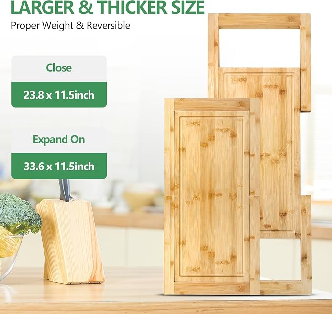 [2024 UPGRADE] Hifybaty Over The Sink Cutting Board - Expandable Cutting Board Over Sink, Bamboo Cutting Boards with Juice Groove, Kitchen Sink Cutting Board