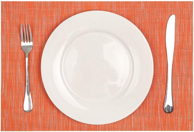 SHACOS Orange Placemats Set of 6 Woven Vinyl Place Mats for Dining Table Indoor Outdoor Wipe Clean Table Mats Thanksgiving Holiday Party Banquet Buffets Table Decor (6, Orange)
