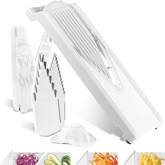 Börner Mandoline Slicer V3 (Starter Set) • V-Slicer for 5 Cutting Styles with Fruit Holder • Adjustable Vegetable Slicer for Vegetables & Fruits • Stainless Steel V-Blade • Color: White