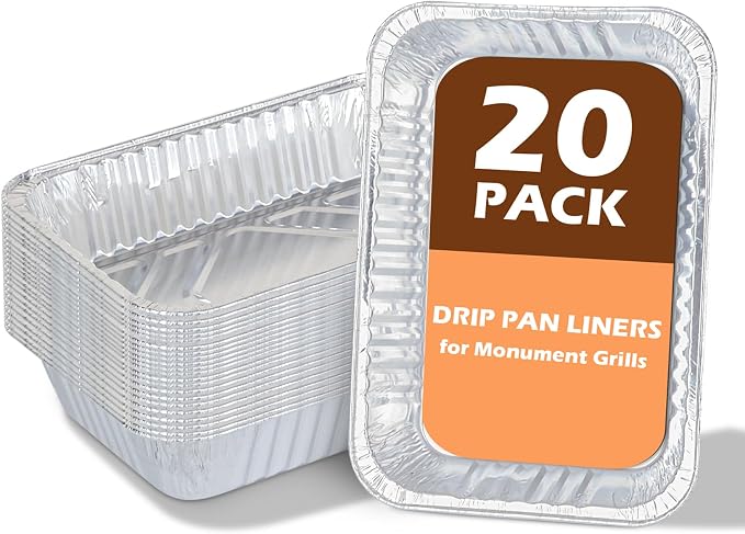 Grease Drip Pan Liners for Monument 24367 13762 Gas Grills, 20 Pack Liners | Fits Monument 35633/24367/13892 & more; 8.4"x5.8" foil liners; heavy-duty; disposable; compatible with A02122319/D010012705