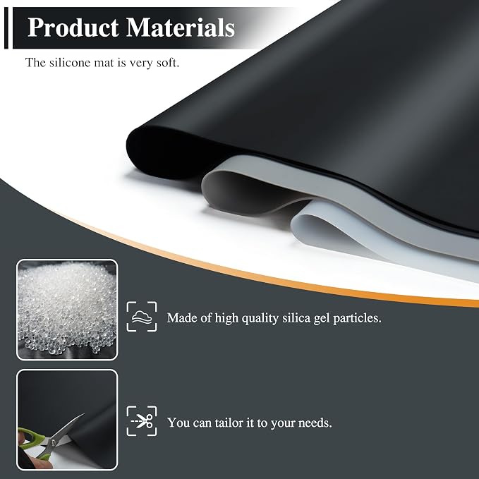 2Pcs Black Silicone Placemats, 15.7"x 11.8" - Kitchen Counter & Baking Silicone Mats