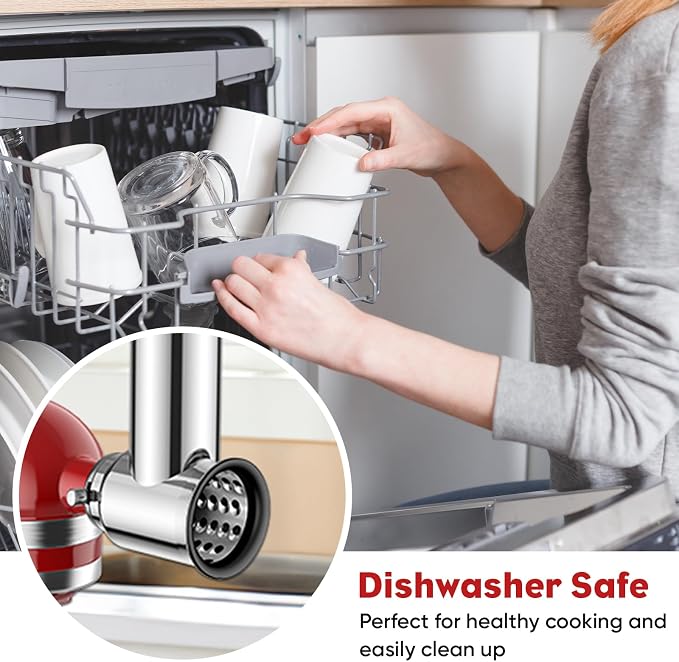 Stainless Steel Slicer Shredder Attachment for KitchenAid Mixer | Cheese Grater Attachment for KitchenAid Stand Mixer, Salad Maker, Grinding Powder, Dishwasher Safe with 4 Blades