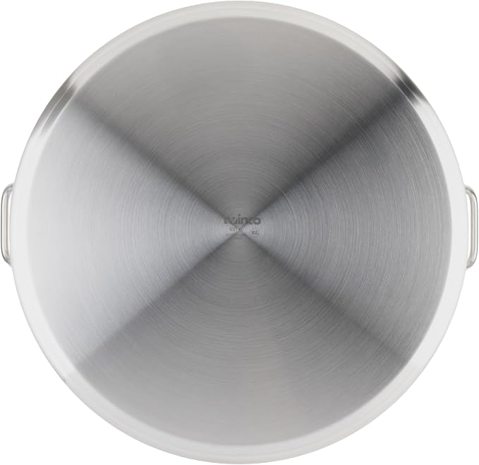 Winco Silver 80 qt Stainless Steel Stock Pot with Cover | Dishwasher safe, Heavy-duty, Tri-ply heating, Riveted handles, Great for Stocks, Soups, Pasta and Batch Cooking