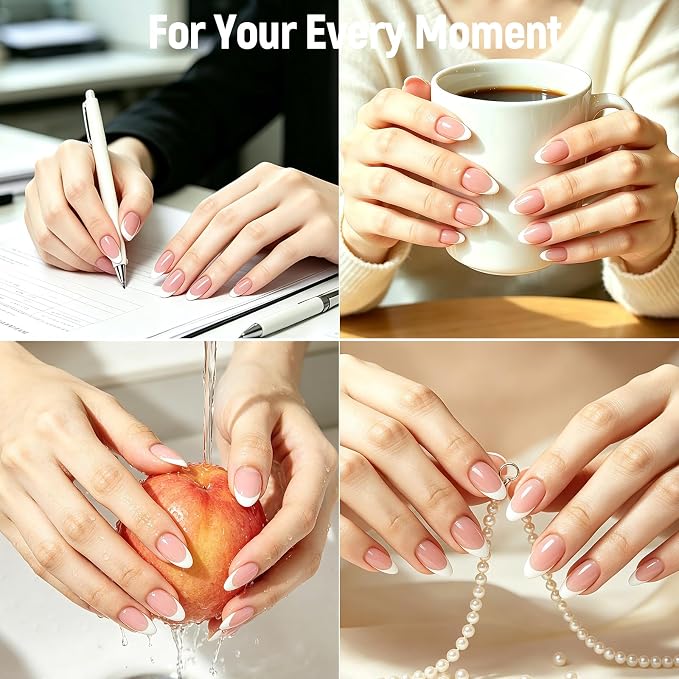 FANDAMEI French Tip Press On Nails, French Tip Nails, With Nail Prep Kit | Medium Almond Full Cover, With Cuticle Remover, Beginner-friendly, 120PCS Press On Nails French Tip, For DIY Nails At Home