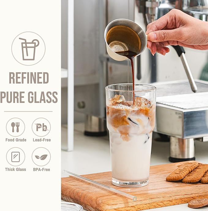 SoulTimes 20oz Clear Glass Tumbler with Lid and Straw – Iced Coffee Glasses Cups for Smoothie, Matcha, Juice, Water etc. Leakproof and Reusable Glassware Drinking for Travel To Go 【2 Pack】