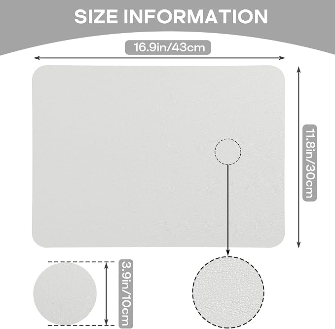 Faux Leather Placemats Set of 6 Waterproof Table Mats with Coaster | 17×12 In Heat Resistant Place Mats Set of 6 Wipebale & Washable Table Placemats for Kitchen Dining Indoor & Outdoor White