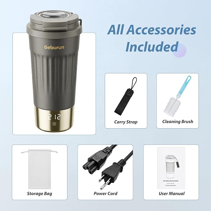 Travel Electric Kettle Portable Water Boiler, 400ml Small Tea Maker with 6 Temp Settings LCD Display, 316 Stainless Steel Vacuum Insulated Tumbler, 100V-240V, Travel Gifts for Men Women(Titanium Gray)