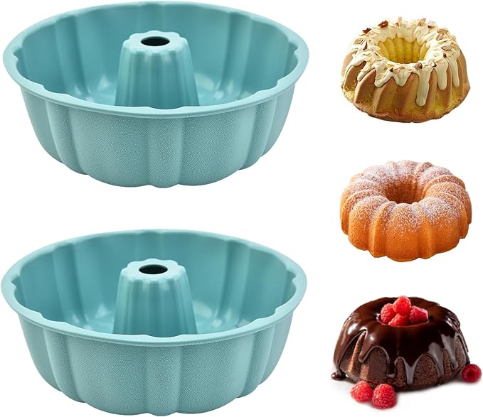2 Pack Silicone Cake Pan,Jello Moldes Para Gelatinas，10 Inch, Blue+Blue | Nonstick,Cake Pans，moldes para gelatinas，Pound Cake Pan, Baking For Jello, Gelatin, Cake, Brownie and Bread