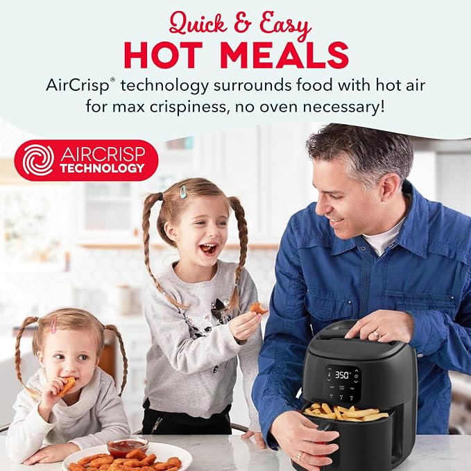 Dash Tasti-Crisp Digital Air Fryer, 2.6 Quart, Black | Small Compact Basket Style Air Fryer for One or Two People, Auto Shut Off, Adjustable Temperature, Dishwasher Safe Parts
