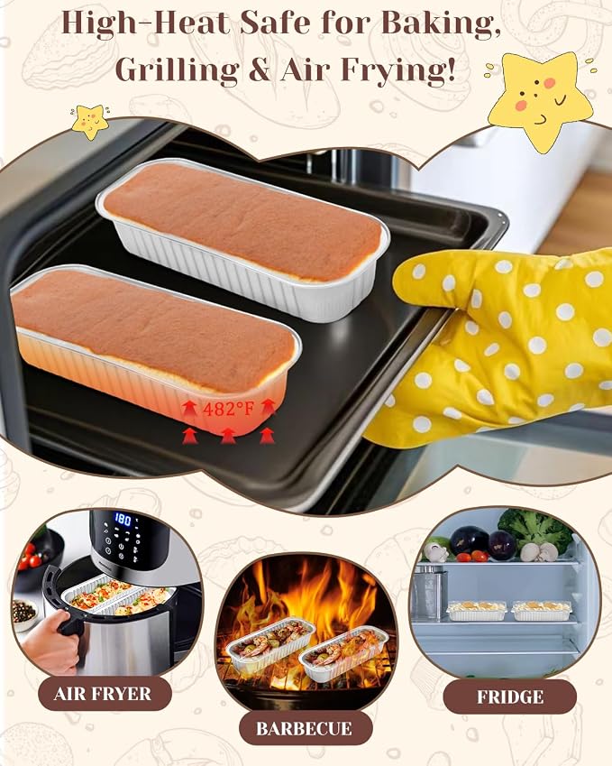 YQER 100 Pack Silver Mini Cake Pans with Lids and Spoons, 6.8 oz Disposable Aluminum Foil Mini Loaf Pans with Stickers, Individual Elegant Dessert Cake Tins Containers for Weddings, Winter Parties