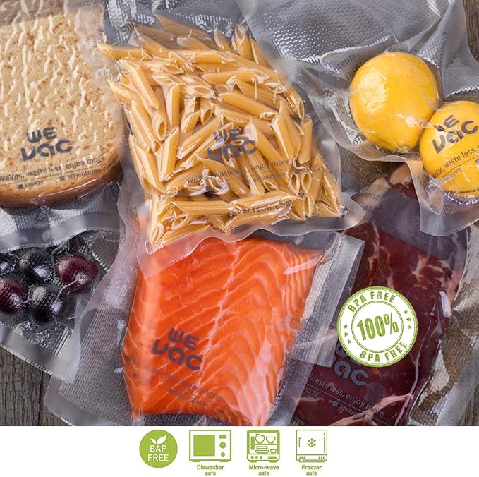 Wevac Vacuum Sealer Bags 6x10" 100 Pint for Food Saver Vacuum Seal Machine | Sous Vide, Freezer Safe, PreCut, BPA Free, Commercial Grade, Heavy duty, Meal Prep, Soup, Meat, Fish, Hunting, Vac Storage