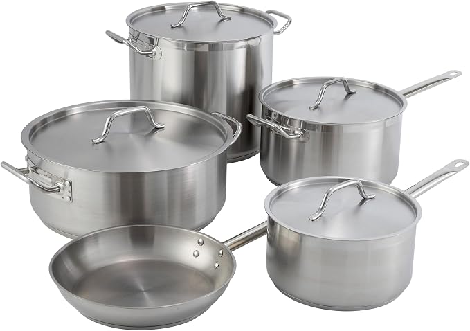 Winco 60 qt Stainless Steel Stock Pot with Cover | Dishwasher safe, Heavy-duty, Tri-ply heating, Riveted handles, Great for Stocks, Soups, Pasta and Batch Cooking