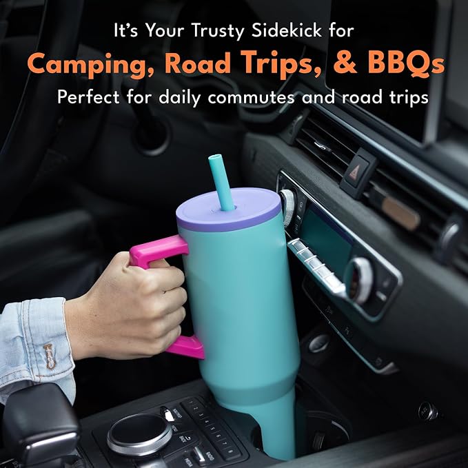 Elemental Spill Proof 40oz Insulated Tumbler with Handle & Straw Travel Mug | Stainless Steel Commuter Travel Coffee Mug for Cold Beverages, Includes 2 Straws & a Spill Proof Lid for Everyday Use