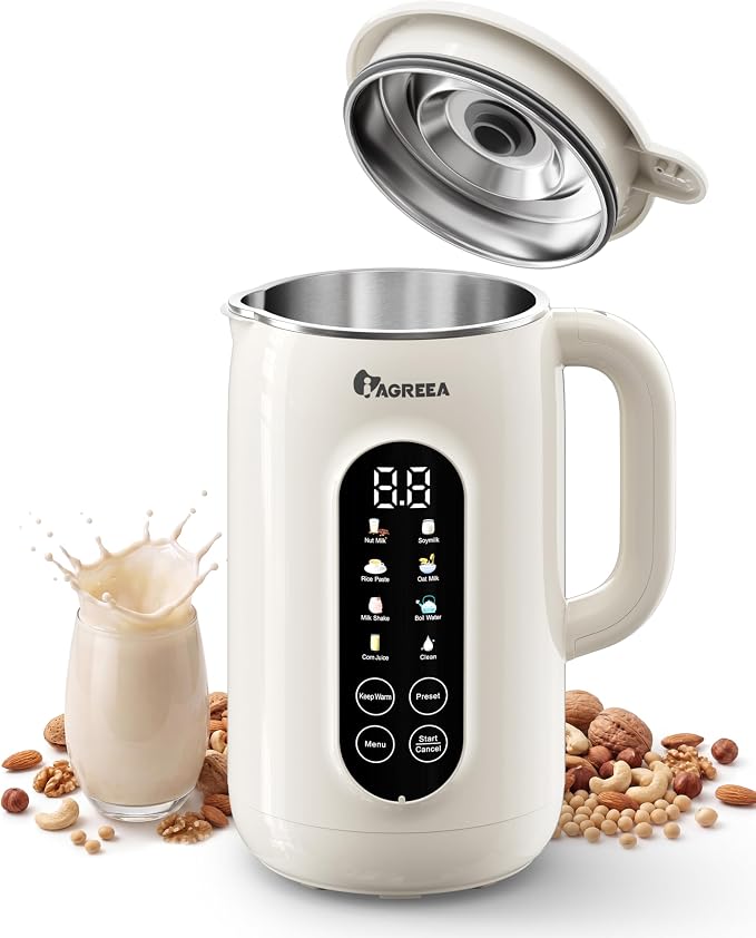 IAGREEA 10-in-1 Nut Milk Maker Machine, 42oz Soy Milk Blender | Large Capacity, No Soak/12H Delay/2H Keep Warm for Homemade Almond/Oat, Juice, Plant-Based & Dairy Free for Family & Party