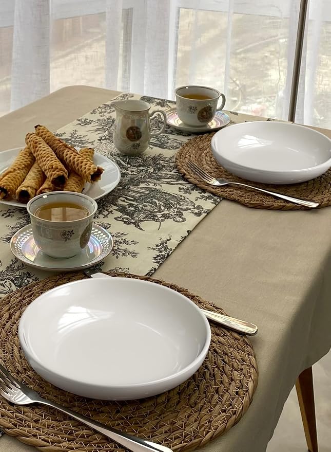 Quatish Pasta Bowls 30oz Set of 4, Salad Bowls Soup Bowl for Kitchen, Microwave & Dishwasher Safe, Large Porcelain Wide and Shallow Serving Bowl, White Dinner Plates, Dinnerware Set, Gift