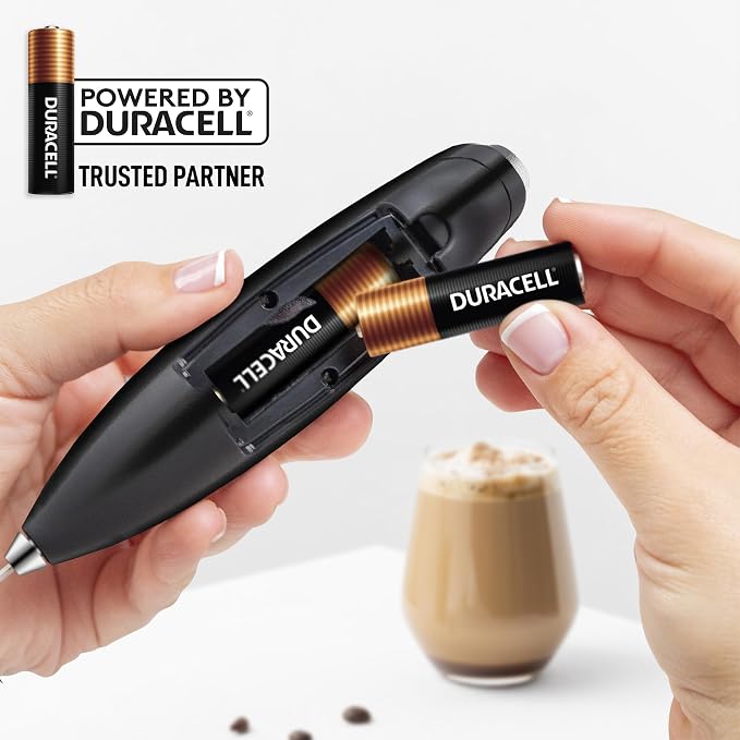 Zulay Kitchen Powerful Milk Frother Wand With Duracell Batteries - Ultra Fast Handheld Drink Mixer - Electric Whisk Foam Maker for Coffee, Lattes, Cappuccino & Matcha - Triple Whisk - Quartz Obsidian