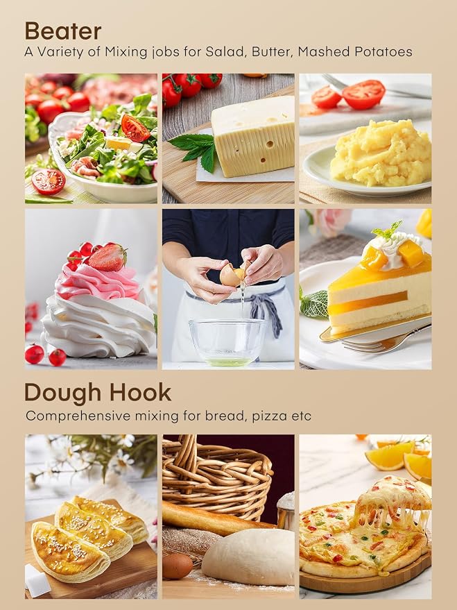 Hand Mixer Electric Handheld, 6 Speed & Turbo Electric Mixer, 300W Handheld Mixer with 2 Stainless Steel Whisk and 2 Dough Hook for Whipping, Mixing Cookies, Brownie, Cakes, Dough Batters, White