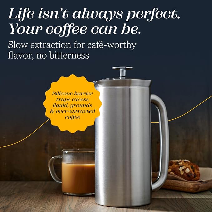 ESPRO P7 French Press, 32oz, Brushed, Stainless Steel Coffee Maker | Double Filter Coffee Press, Grit-Free Coffee, Heat Resistant Insulated tea Press, Easy Hot and Cold Coffee Brewer, Tea Brewer