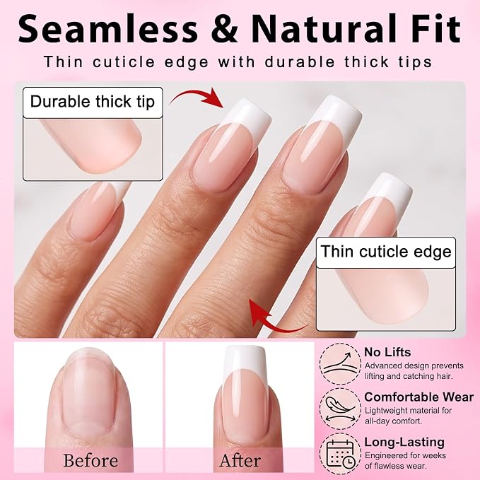 240pc Medium Square French Tip Press on Nails Nude Fake Nails with Tabs | Medium Nails Press ons Square Glue on Nails Acrylic Nails Stick False Nail Artificial Fingernail for Women Girls