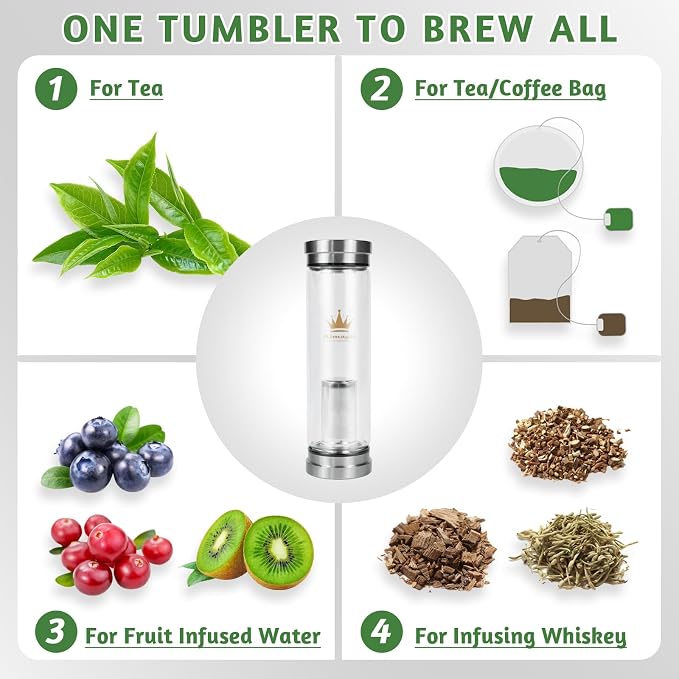 Tea Infuser Bottle for Loose Leaf Teas, 400 ml / 13.5 fl oz | Double Wall Glass Tea Bottle with Infuser, Insulated Tea Tumbler, Leak Proof Water Bottle with Protective Travel Sleeve