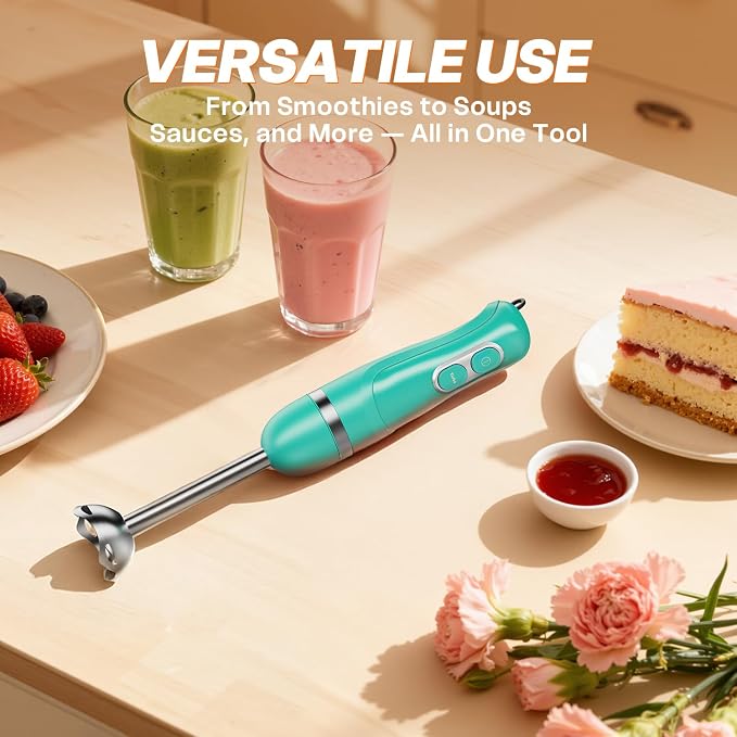 Turelar Immersion Blender Corded 400W, 2 Speed, Emulsifier, Blend, BPA-Free | Hand Blender Stick Mixer, Ergonomic Handle, Stainless Steel Blades, Effortless Blending for Soup, Smoothies, Puree, Baby Food