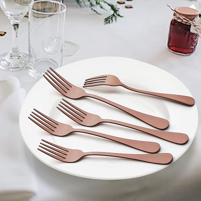 LIANYU Copper Silverware Flatware Set, 20 Piece Stainless Steel Cutlery Set | Service for 4, Mirror Finish, Ideal for Home Hotel Wedding Festival Party, Dishwasher Safe