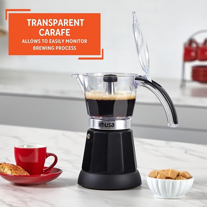 Imusa 6 or 3 Cup Electric Espresso Maker Black Coffee Machine for Cuban Coffee, Moka and Espresso Drinks (Pack of 2)
