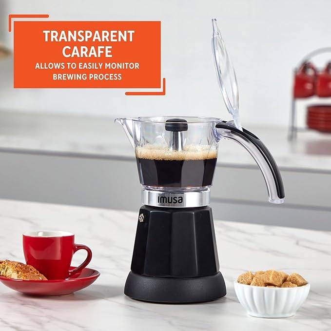 IMUSA 6 or 3 Cup Electric Espresso Maker with Cool-touch Handle, Black | Bare Cast Aluminum Finish, Detachable Cool-Touch Base, Ideal for Cuban Coffee, Perfect for Entertaining