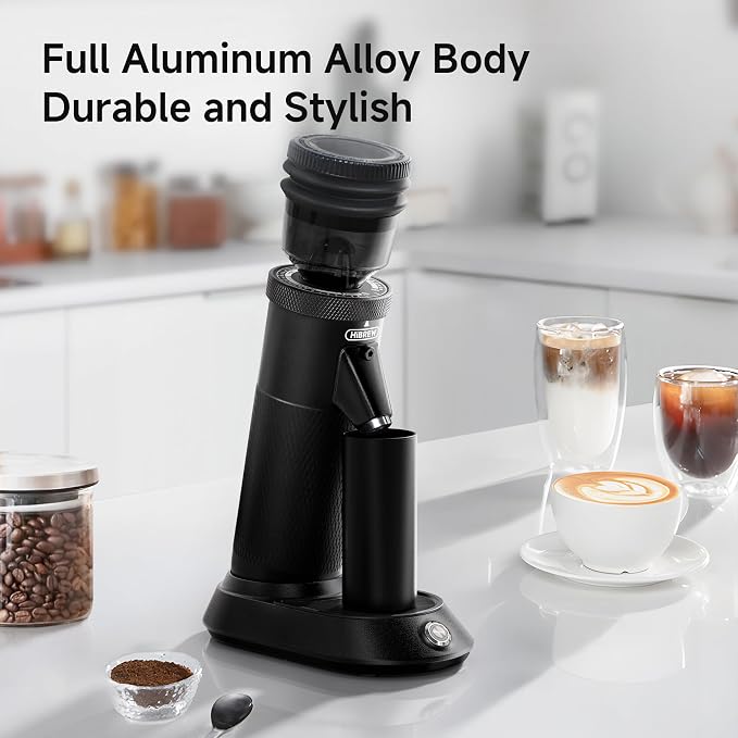 HiBREW G5 Electric Burr Coffee Grinder, Aluminum Body, Single Dose, Black | 48mm Conical Burr Coffee Grinder with Dual Speed Grinding, 36 Grind Levels,50g Bean Capacity, Anti-Static Design,Espresso