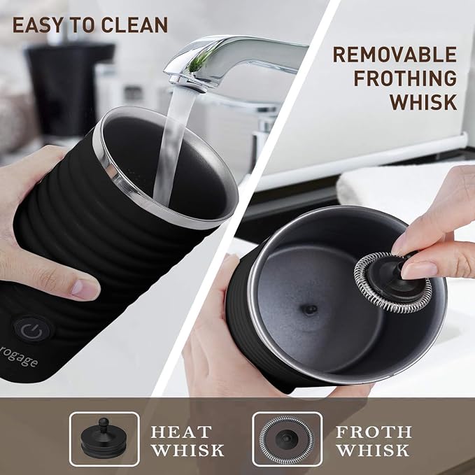 Milk Frother and Steamer, 4-in-1 Hot & Cold Foam Maker, Black | Electric Milk Warmer, One-Touch Control, Auto Shut-Off, 8.5oz(250ml), 304 Stainless Steel, for Latte Cappuccino Macchiato