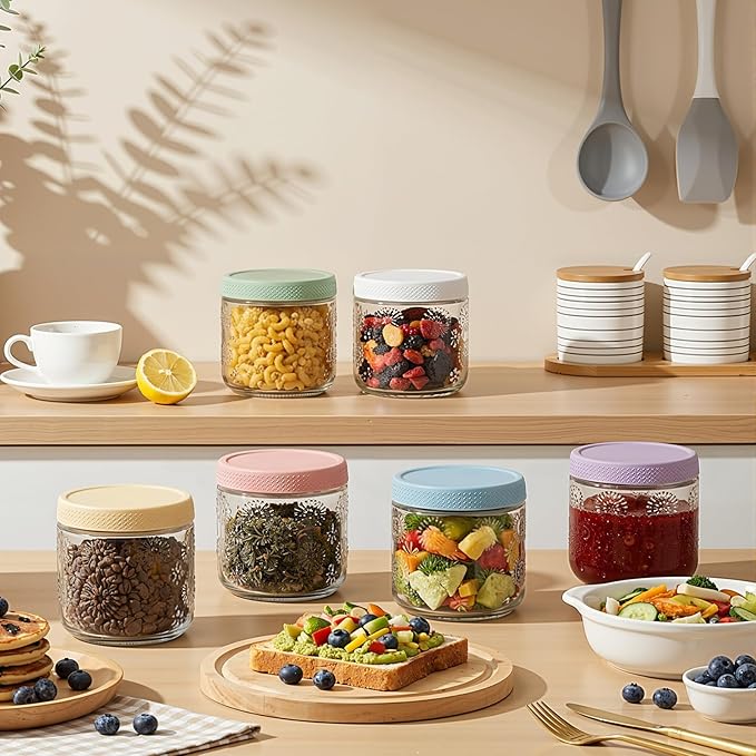 4 pack 16 oz Overnight Oats Containers with Lids, Glass Food Storage Container, Airtight Salad Jars, Mason Jars for Overnight Oats, Yogurt, Oatmeal, Salad, Coffee, Spices