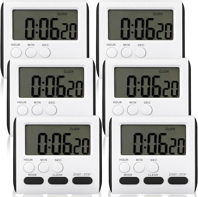 Mudder 6 Pack Digital Kitchen Timer for Cooking, Large Digits, 24 Hour Magnetic Backing Stand Kitchen Timers Clock for Classroom Kids Teachers, Loud Alarm and Large Screen (Black)