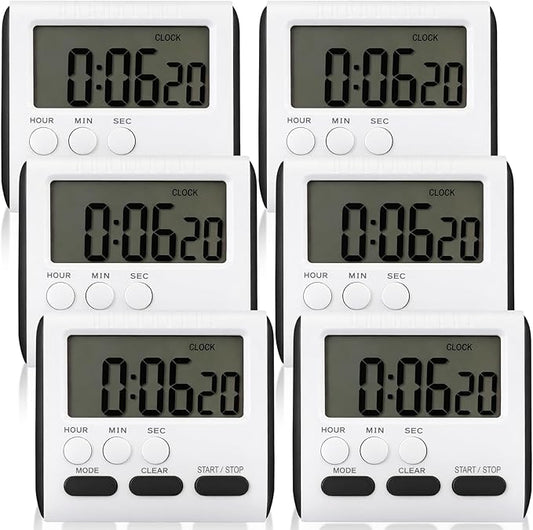 Mudder 6 Pack Digital Kitchen Timer for Cooking, Large Digits, 24 Hour Magnetic Backing Stand Kitchen Timers Clock for Classroom Kids Teachers, Loud Alarm and Large Screen (Black)