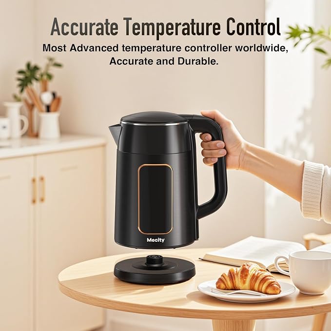 Mecity Electric Kettle 1.7L Touch Screen Temperature Control Water Boiler, No Plastic Contact with Water. 6 Preset Temperature Programs, 2 Hours Keep Warm, Black