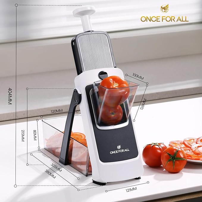 ONCE FOR ALL Safe Mandoline Slicer For Kitchen, Food Veggie Slicer, Gray | 4th Gen, Adjustable Thickness 0.1-8 mm Vegetable Slicer For Food, Fruit Slices, Potato Chips, Fast Meal Prep, Only Slicer