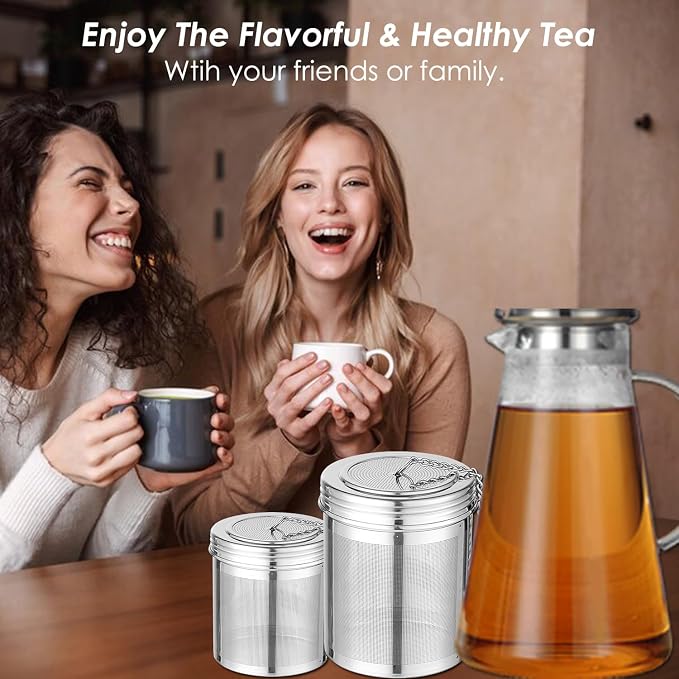 2 Pack Tea Infuser,Extra Fine Mesh Holes Tea Ball Strainers with Threaded Connection,304 Stainless Steel Cooking Filters,Easier to Brew Loose Leaf Tea, Spices,Seasonings,Soup Etc (1M + 1L)