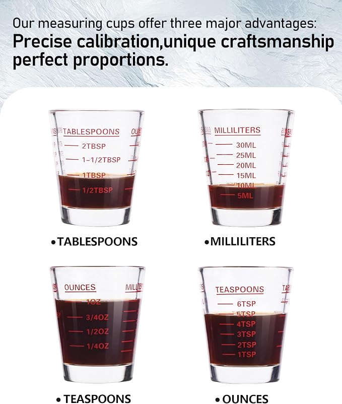 Shot Glass Measuring Cup Set, 2 Pack Espresso Shot Glasses (RED&Black) | Glass measuring cups feature 26 markings up to 1 OZ, 2 TBS, 6 TSP, 30 ML for espresso, liquor, medicine and recipes