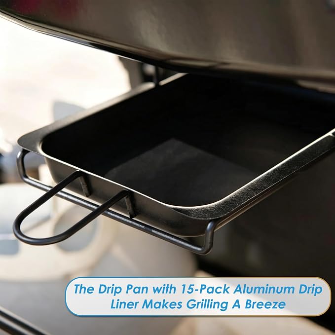 Grease Pan for Expert Grill 720-0789H 720-1049 720-0968 | Drip Pan with 15-Pack Aluminum Drip Liner for Expert Grill Parts 720-0789H Expert Grill Grease Tray 720-1049