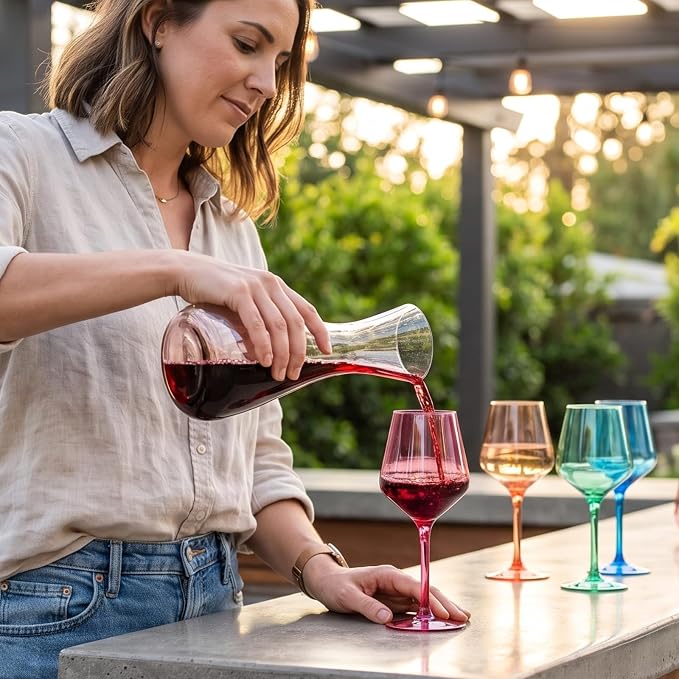 European Style Plastic Crystal, Stemmed Wine Glasses | 6 Set | Acrylic Glasses Tritan Drinkware, Unbreakable Color Shatterproof BPA-free Reusable, Outdoor, Pool Floating & Indoor, Hand Wash 15oz Gift