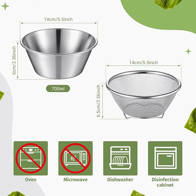 Mini Colander Food Strainer | Fine Mesh Colander with Bowl, 304 Stainless Steel, Strainer for Washing Fruits Vegetables Rice, Kitchen Cooking Prep