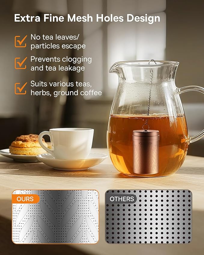 House Again 2 Pack Tea Strainers for Loose Tea, Extra Fine Mesh Tea Infuser, Updated Slim Threaded Lid & 304 Stainless Steel, Tea Ball Filter Bags Diffusers, Loose Leaf Tea Steeper for Brew Spices