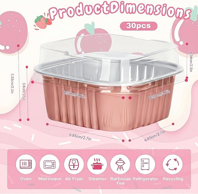 30Pack 5oz Champagne Mini Cake Pans with Lids Baking Cups Aluminum Foil Pans Tins, Individual Dessert Cups Containers for Sales,Party,Picnics