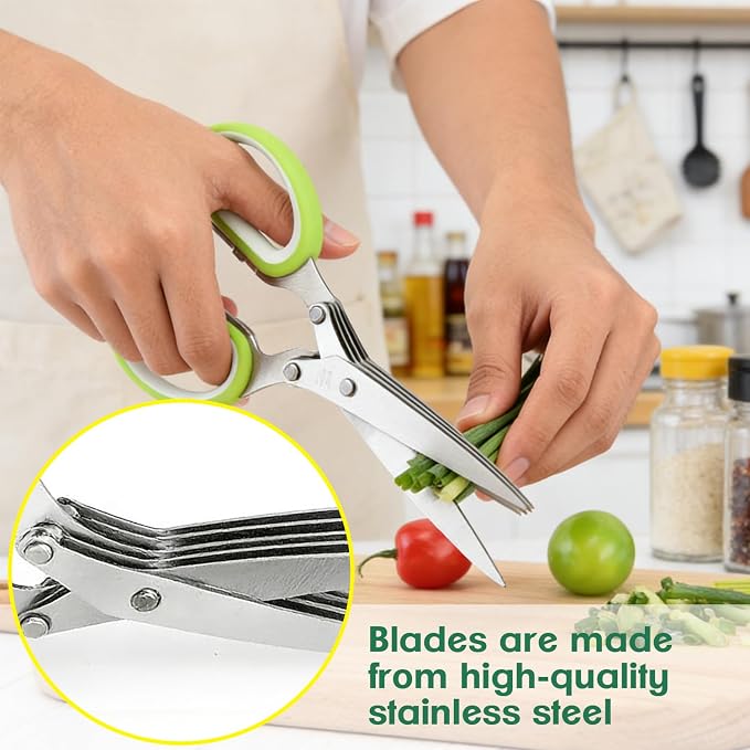 Herb Scissors & Herb Stripper Wooden Vegetable Leaf Separator, Multipurpose 5 Blade Kitchen Salad Scissors, Exquisite Herb Stripper Gifts for the Kitchen Suitable for Home Use