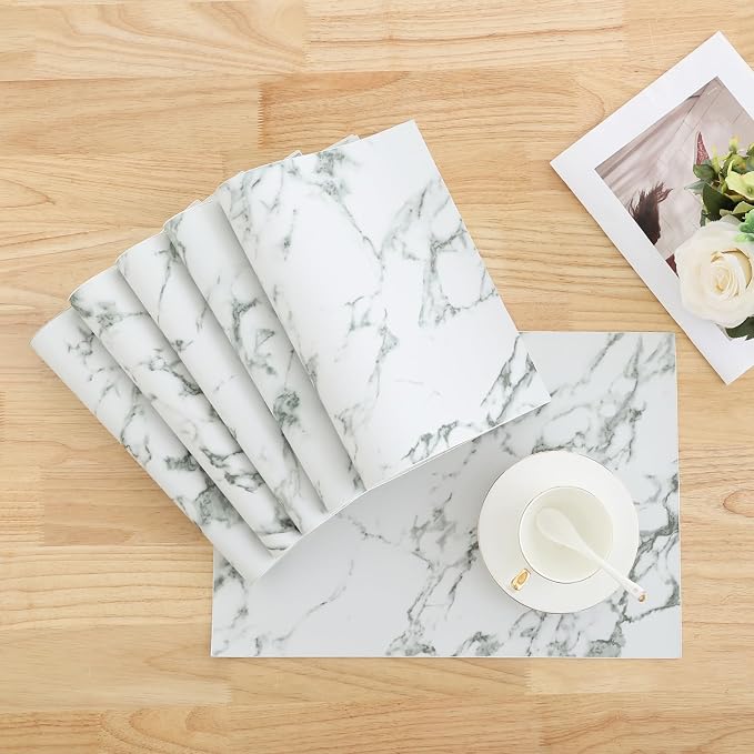 Homaxy PU Faux Leather Placemats for Dining Table, Set of 12, Marble | Waterproof Wipeable Washable Table Mats, Easy to Clean Anti-Slip Place Mats, 11.8" x 17"