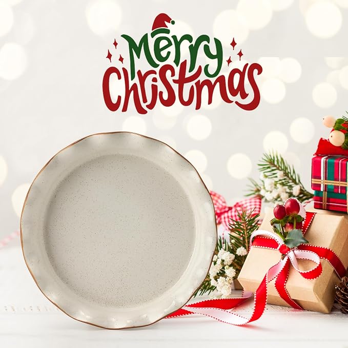 Ceramic Pie Pan for Baking[10.5 inch],Reusable NonStick Ceramic Baking Dish | Reusable NonStick Ceramic Pie Plate with Ruffled Edge,Deep and Fluted Pie Dish for Apple Pie,Quiche,Pot Pie, Tart, etc（White）