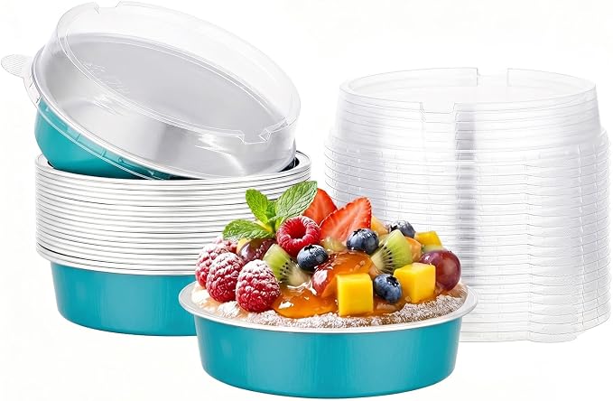 Beasea Disposable Mini Pie Tins with Lids, 20 Pack 7.3oz Blue Green Aluminum Baking Cups, 215ml Small Round Tart Container Foil Pie Tin for Individual Dessert Cupcake Muffin Cheesecake Quiche