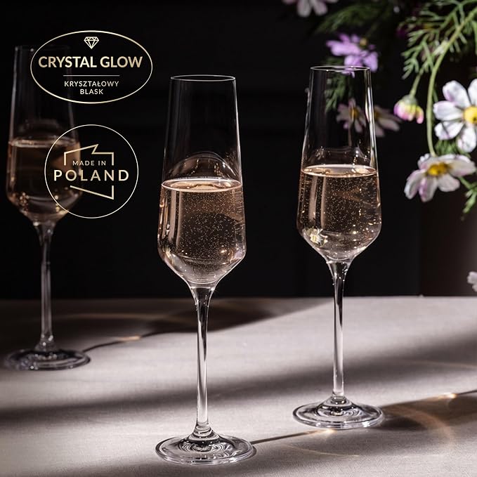 KROSNO Champagne Flutes Set of 6, 6.1 oz, Avant-Garde Collection | Drinking Glasses, Led-Free Crystal Glasses for Prosecco Sparkling Wine, Wedding Champagne Flutes, Dishwasher Safe