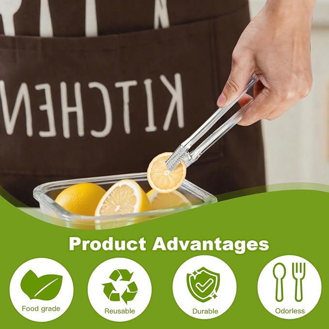 Ninsula 12 PCS Plastic Serving Tongs, 6.3 Inches Disposable Clear Tongs, Kitchen Small Serving Utensil Tongs for Party Catering Buffet Bakery Salad Cookies Ice