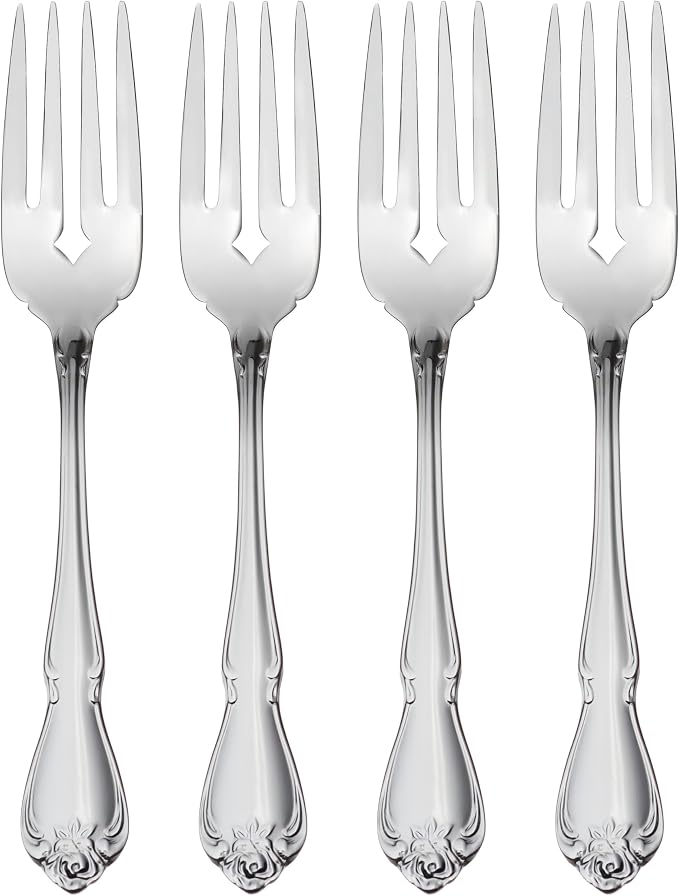 Oneida True Rose Salad Forks Silverware Set for 4, Flatware | mirror finish, dishwasher safe | cutlery set for kitchen and dining, utensil set, wedding silverware, heavy duty