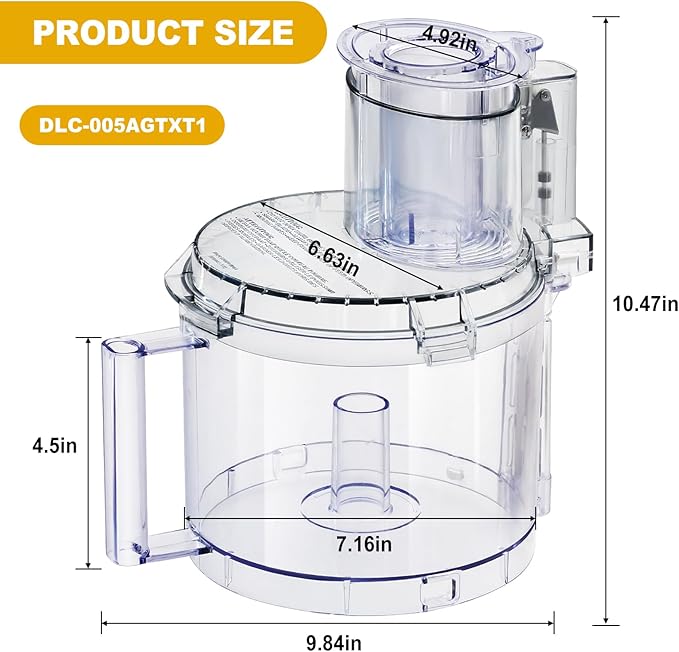 DLC-005AGTXT1 Replacement Food Processor Work Bowl, Contain: Pusher DLC-2014PT1, Small Pusher DLC-2014SPT1-1, Bowl Cover DFP-14NWBCT1 Fits All Cuisinart DFP-14 Models, 4-Piece Work Bowl Assembly Kit